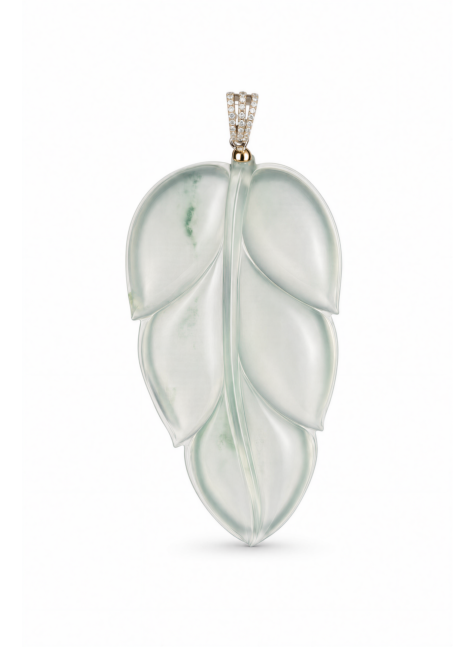 「Zhen Leaf」18K Gold Natural Myanma Glassy Jadeite And  Diamond   Pendant