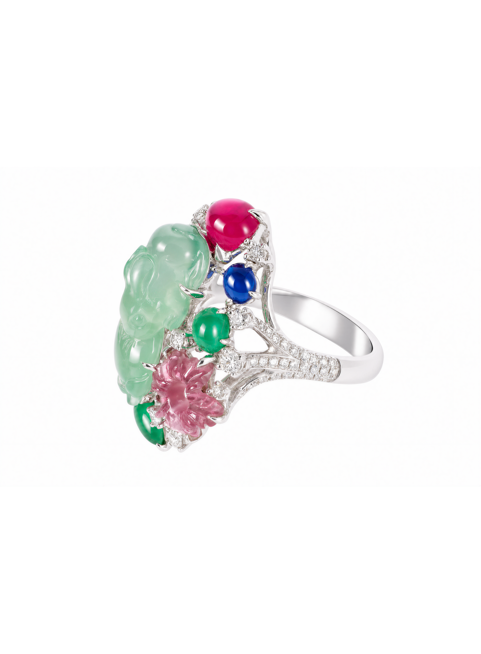 「Harmony of Giverny」18K Icy Jadeite  And Gems Jewelry Suite
