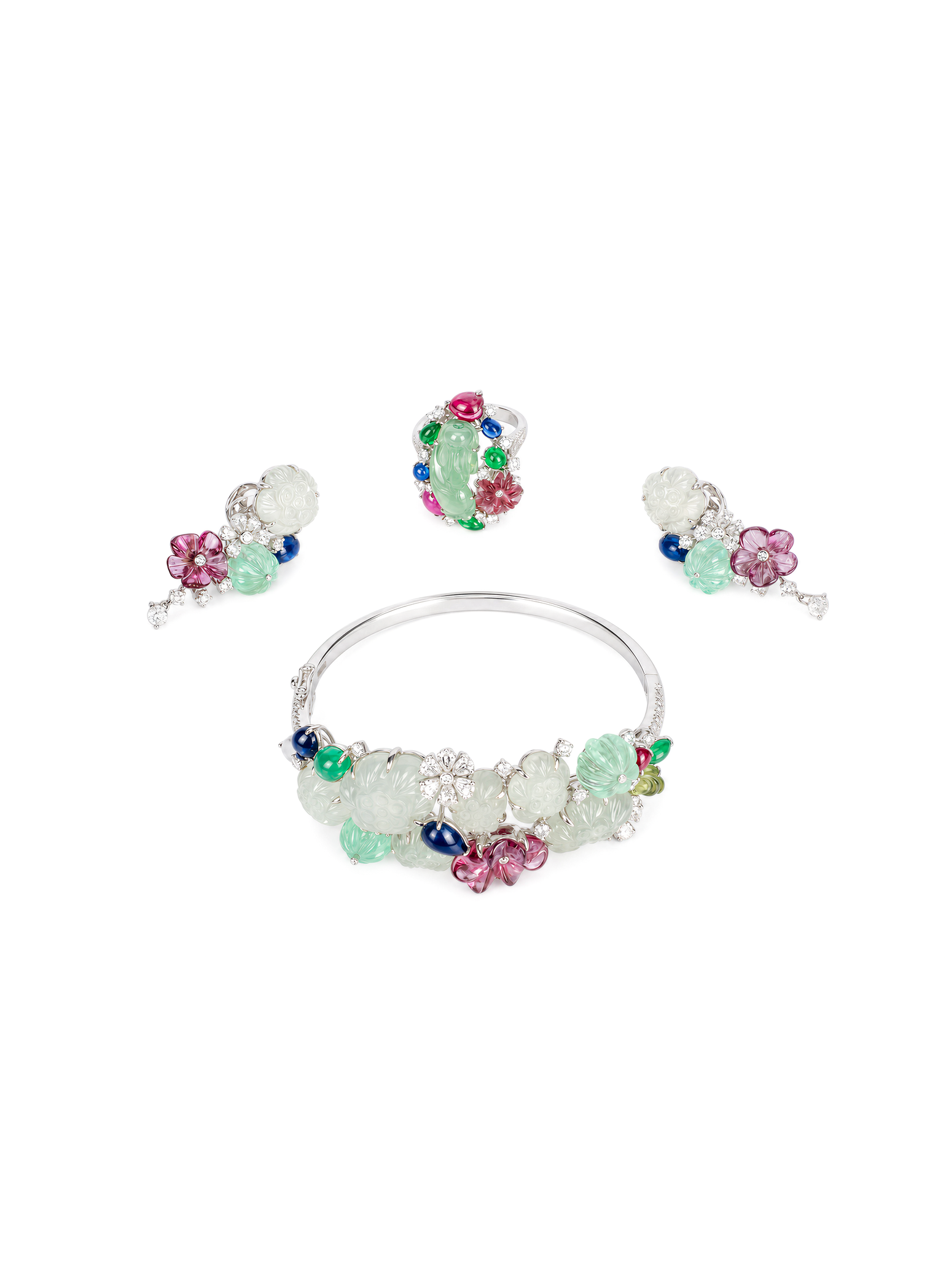 「Harmony of Giverny」18K Icy Jadeite  And Gems Jewelry Suite
