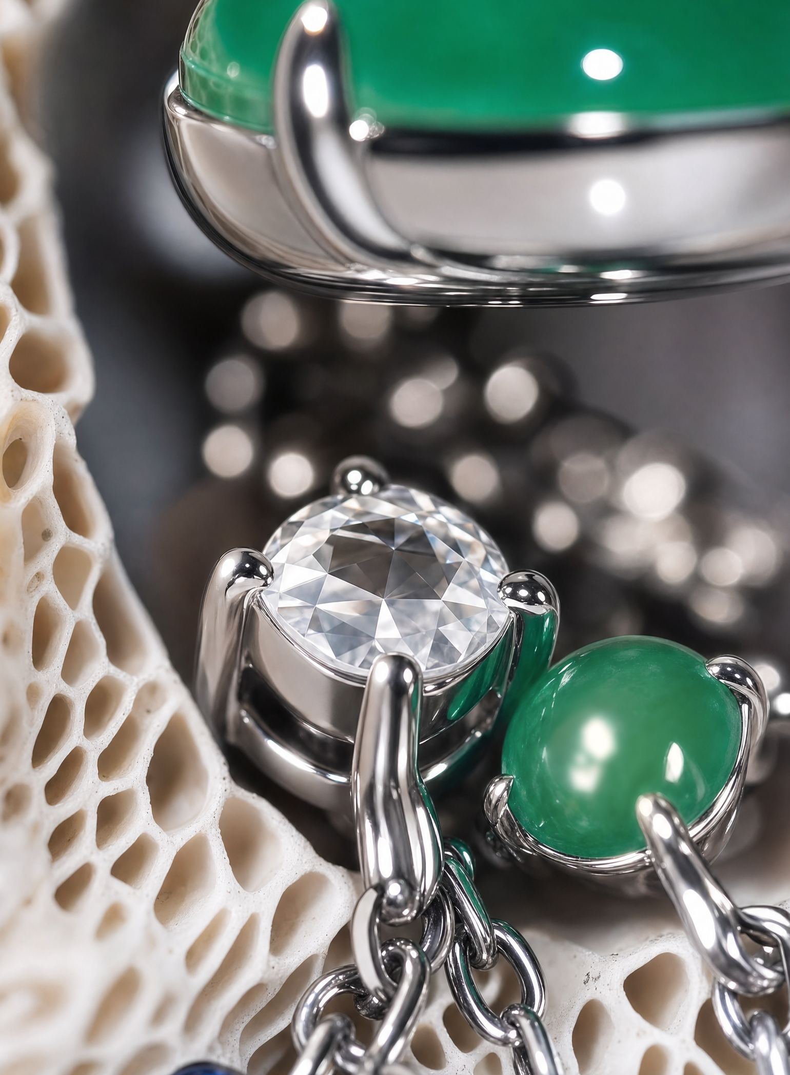 「Sea Balanus And Glory Of Gourd 」18K Glowing Green Jadeite  Diamonds And Gems  Earrings