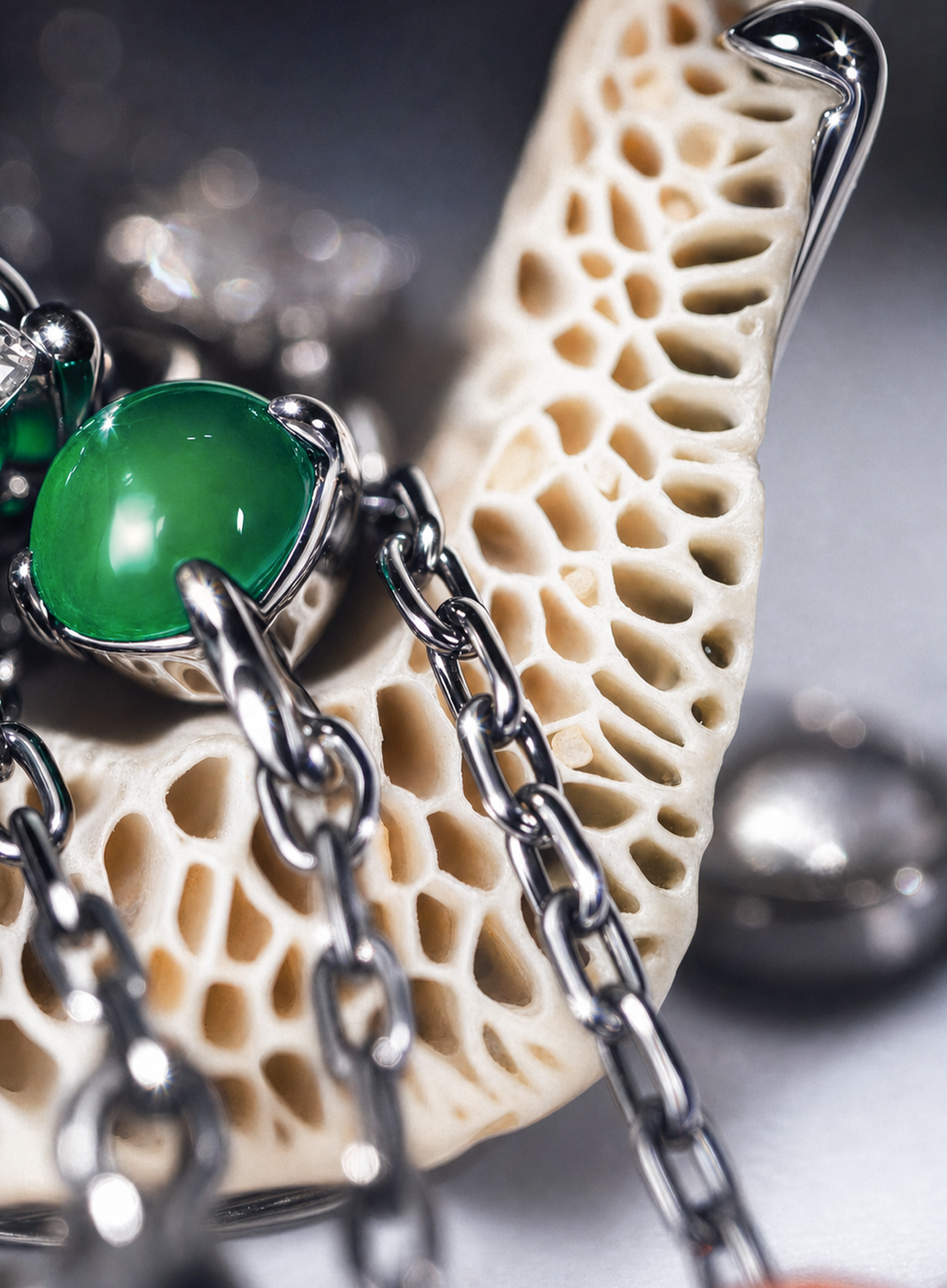 「Sea Balanus And Glory Of Gourd 」18K Glowing Green Jadeite  Diamonds And Gems  Earrings