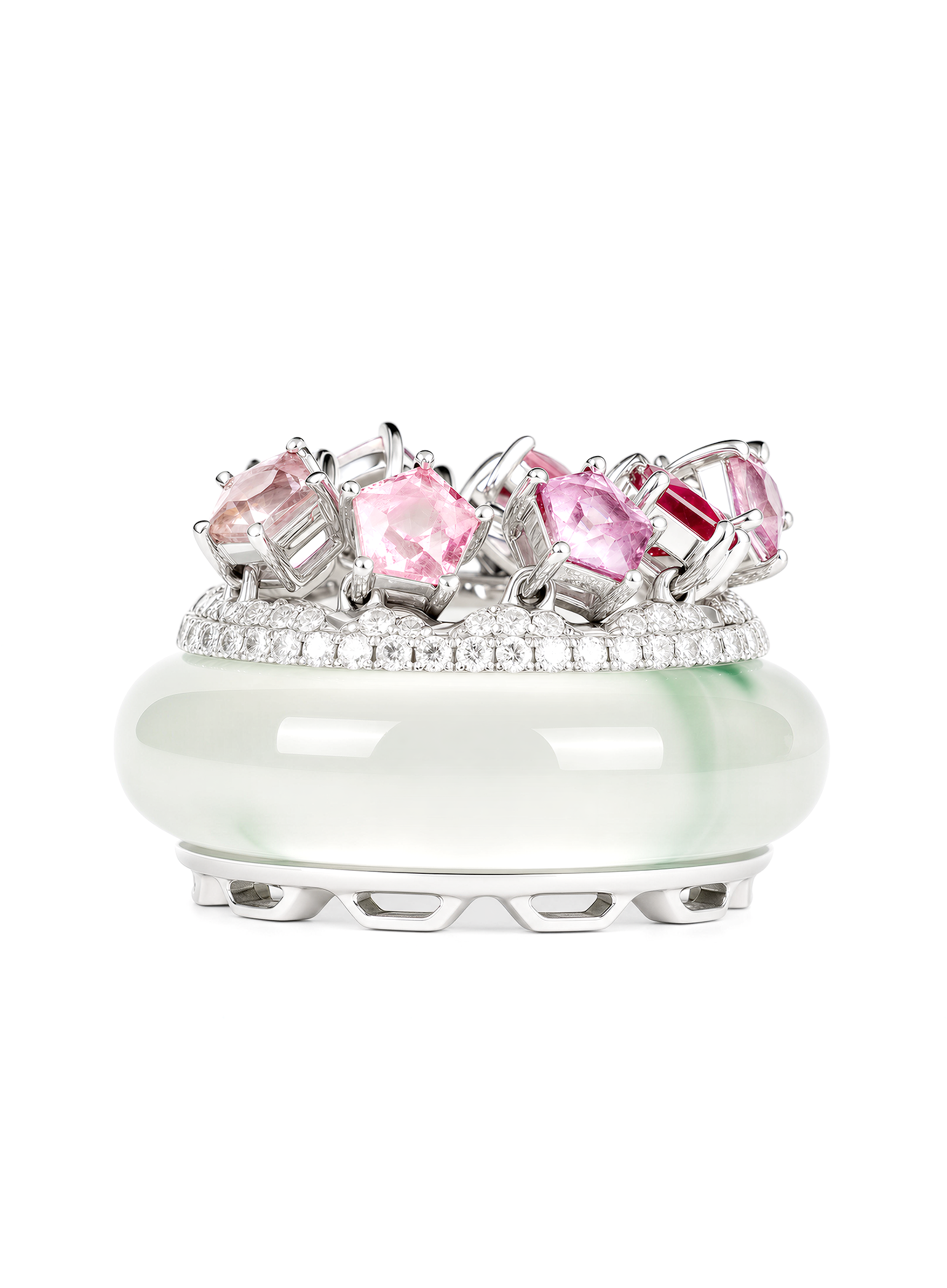 「Sirius」18k Jadeite with Colored Garnet Ring