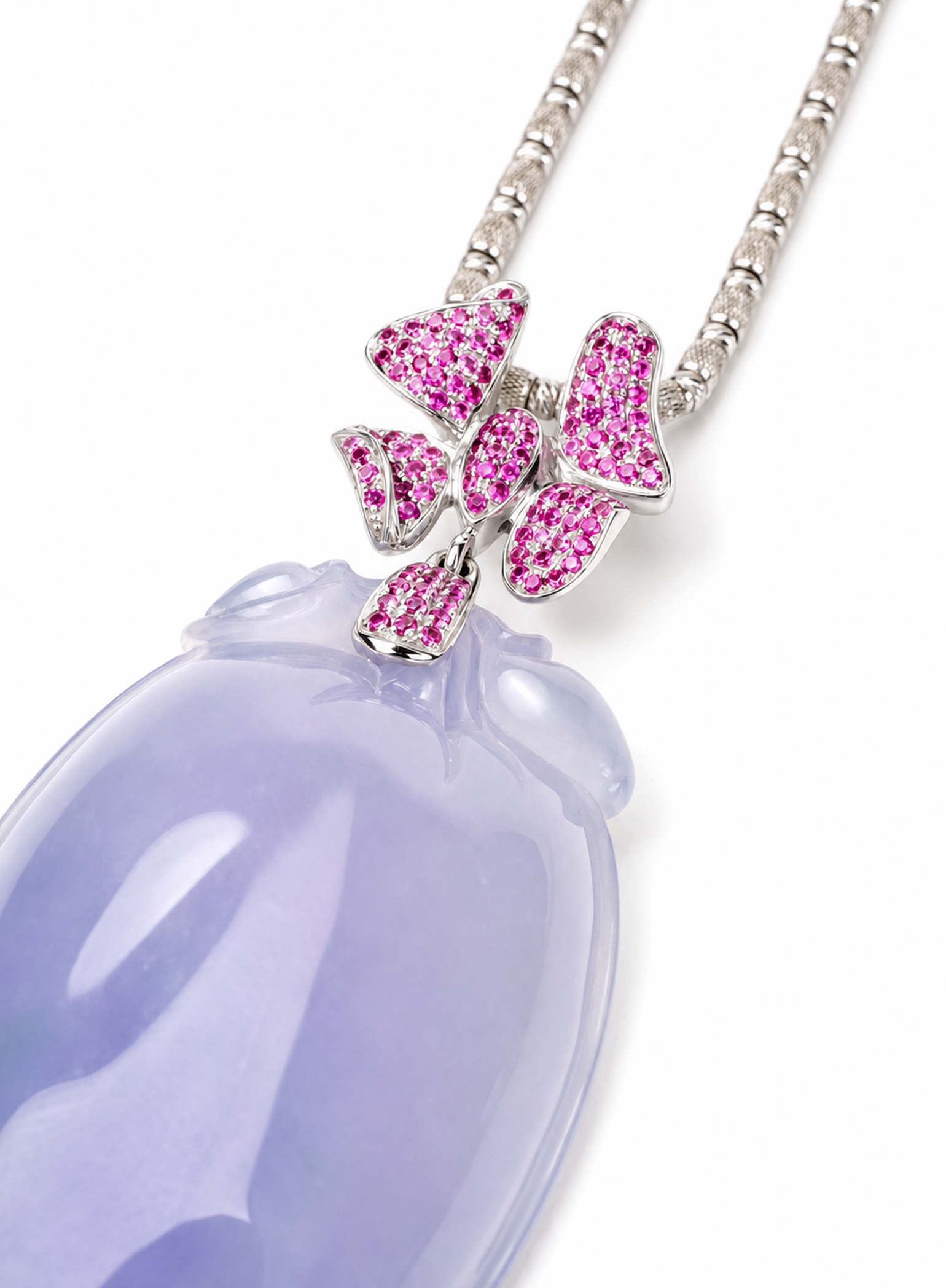 「Peach Beauty」18k Lavender Jadeite And Gems Pendant