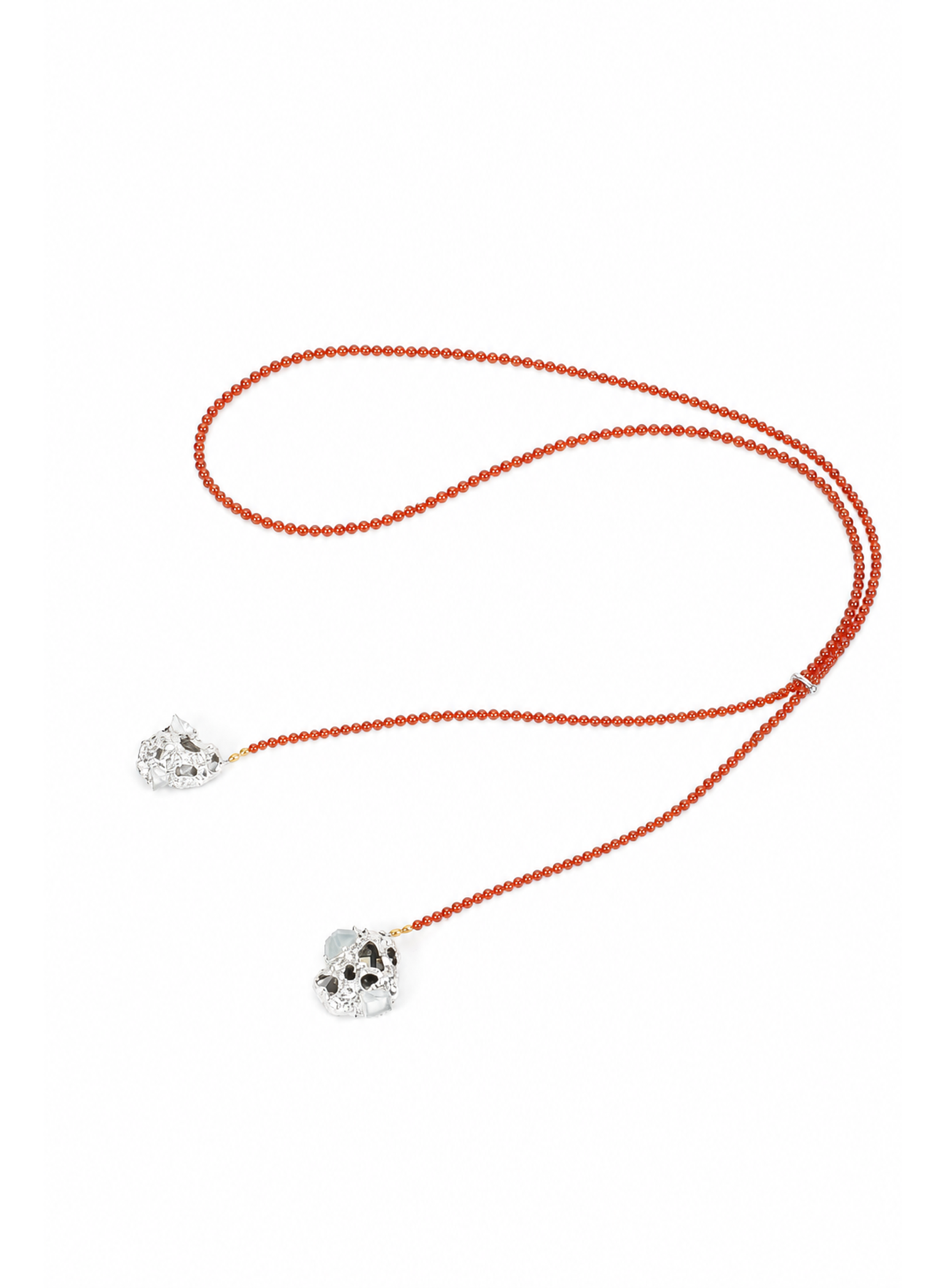 「Embrace Circuit」18k Orange Jadeite With Diamonds Micro-sculpture Necklace