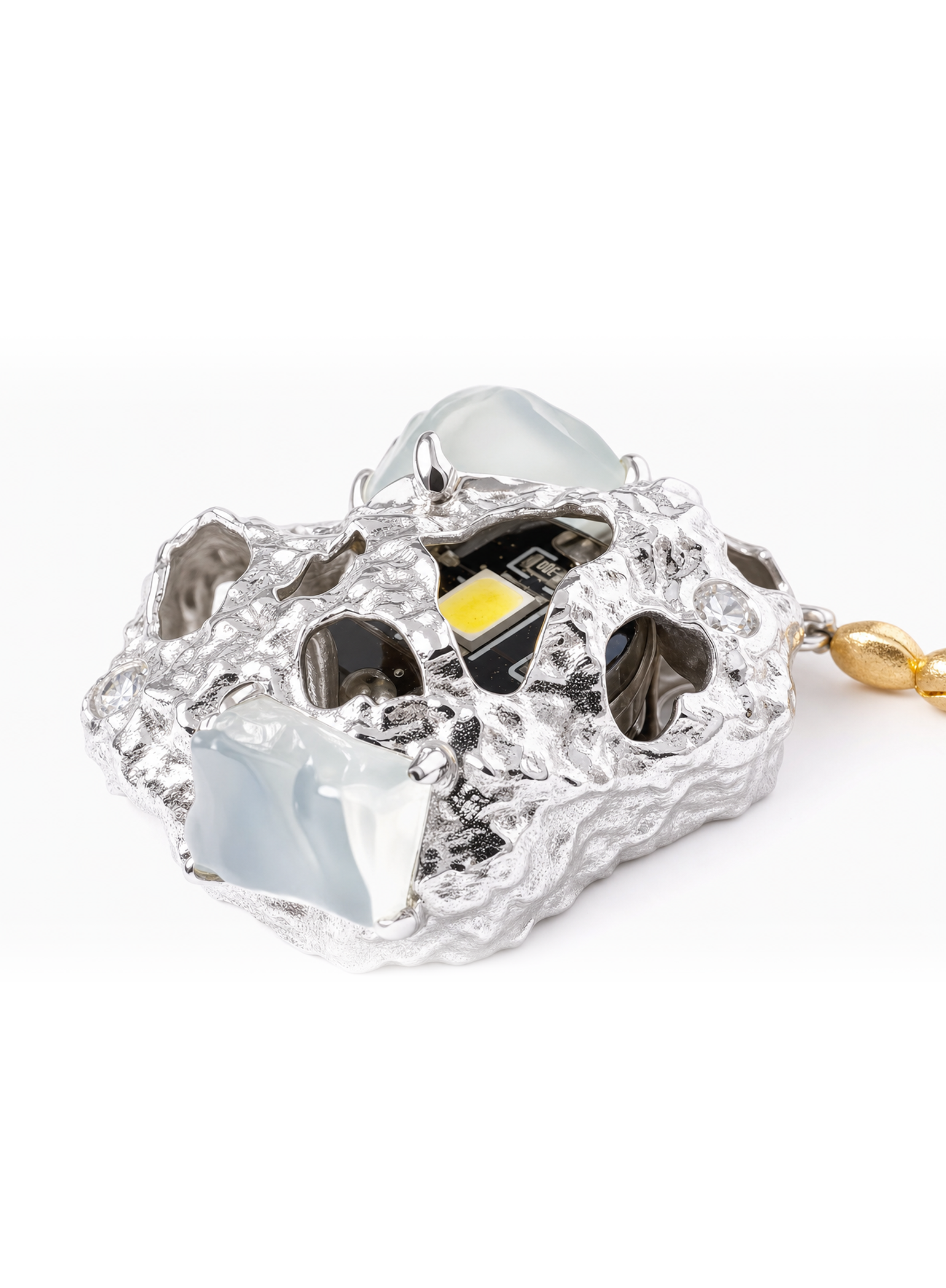「Embrace Circuit」18k Orange Jadeite With Diamonds Micro-sculpture Necklace