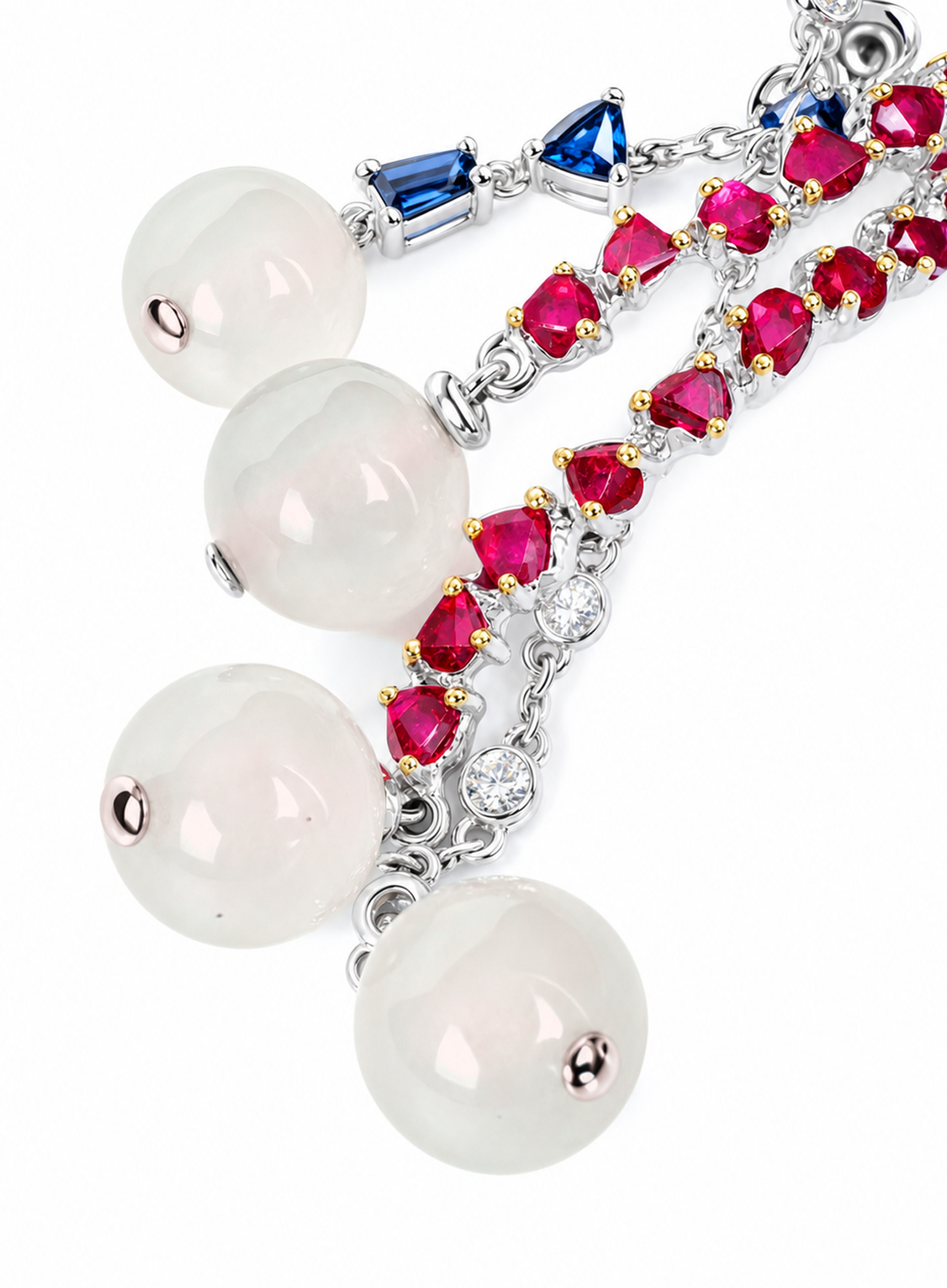 「The Hibiscus」18K Gold Jadeite  Diamond And Multi- Gems  Earrings 