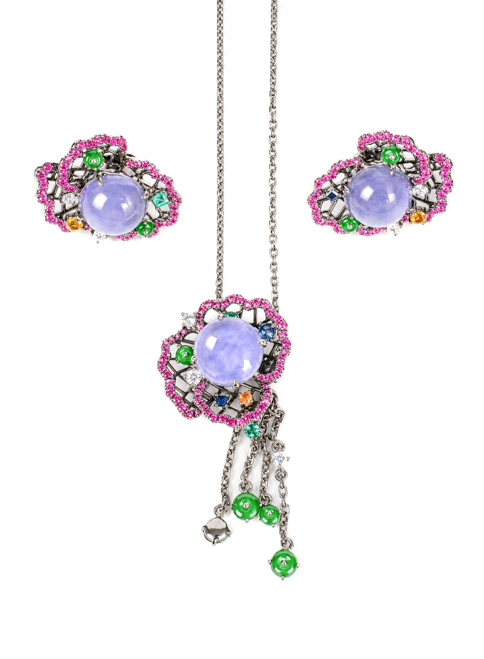 「Purple Iris Dream 」18K Lavender Jadeite  And Multi-gemstone Jewelry Suite