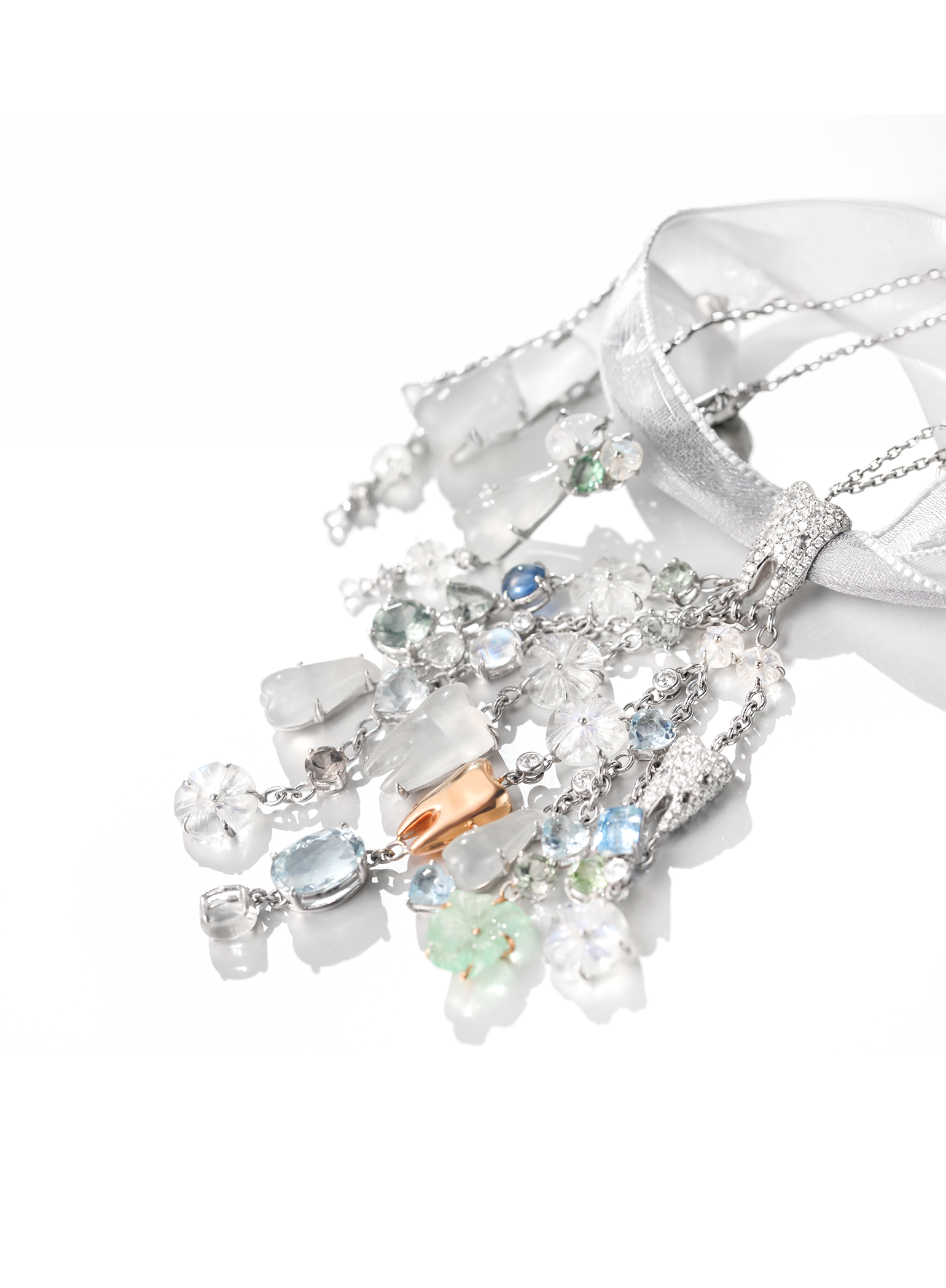 「Teeth & Memories」Natural Burmese Glassy Jadeite  with Gems Jewelry Suite