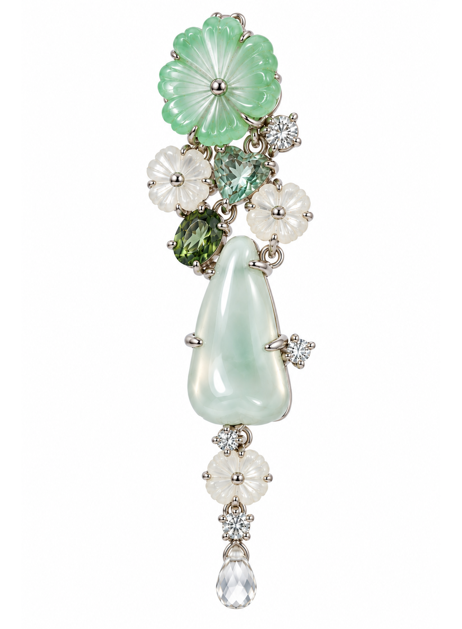 「Teeth & Memories」Natural Burmese Glassy Jadeite  with Gems Jewelry Suite