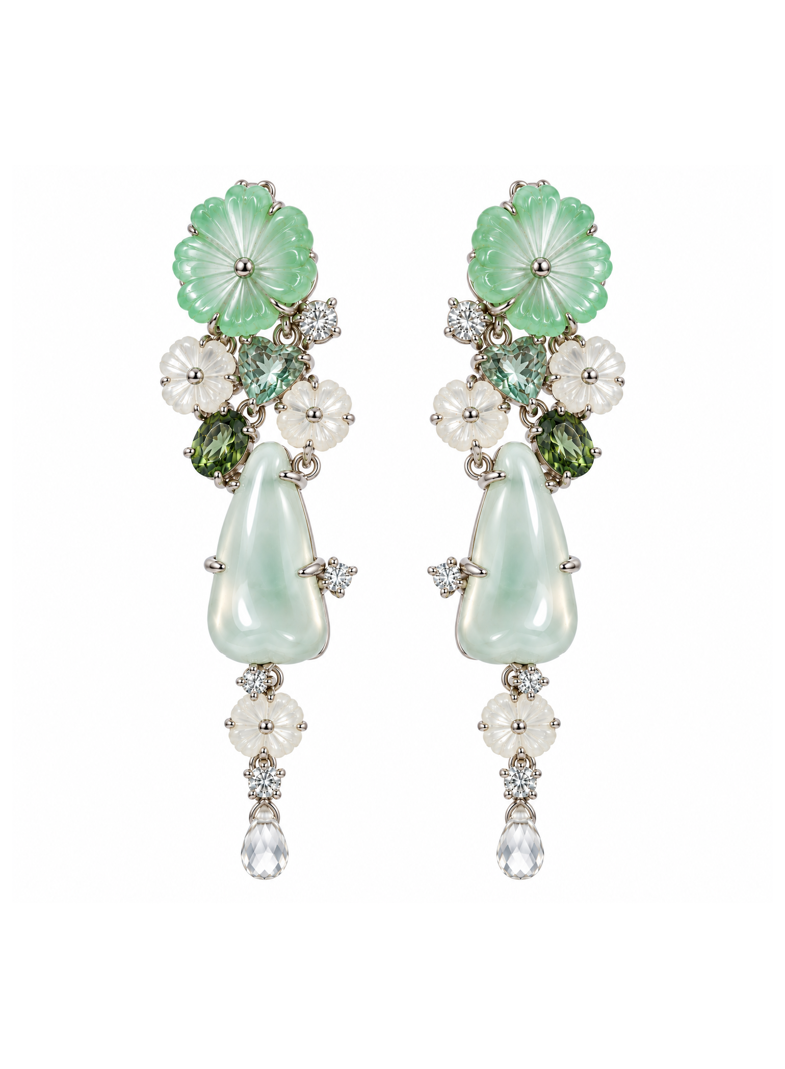 「Teeth & Memories」Natural Burmese Glassy Jadeite  with Gems Jewelry Suite
