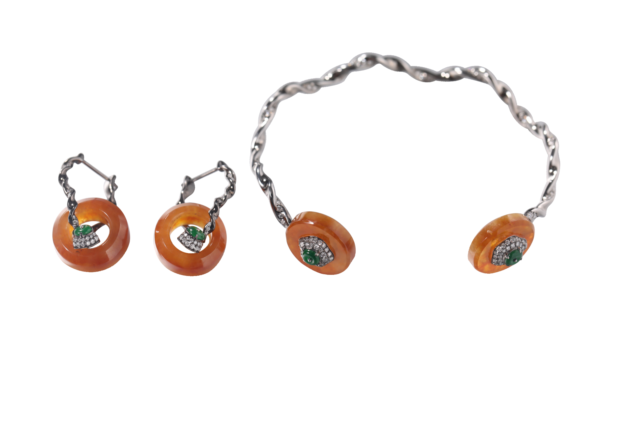 「Frame Core 」18K Gold  Orange Jadeite and Diamond Jewellery Suite