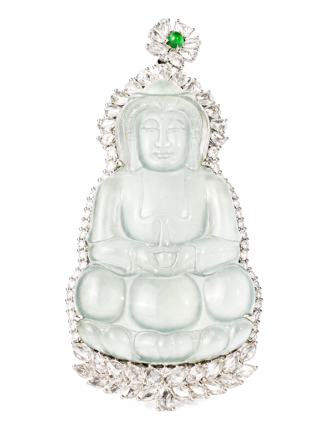 18k Myanma Glassy Jadeite  Guanyin Pendant With Diamonds