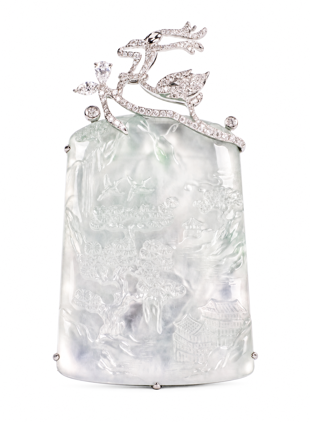 「The Elk」Glassy  Jadeite With  Diamond Pendant